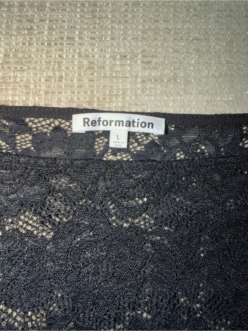 REFORMATION Adriano Lace Knit Long Sleeve Top Sicilian Black Large